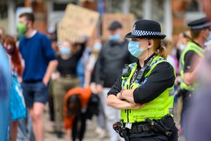 Female police officer face masks