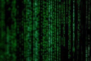 Chains of data on a computer screen.
